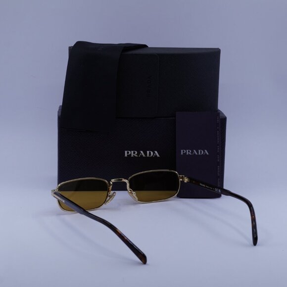 Prada PRB54S 5AK50P Rectangle Sunglasses – Gold\\Dark Honey